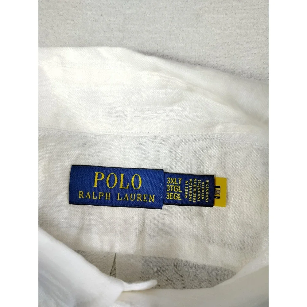 Polo Ralph Lauren Shirt Mens Big 3XLT White Linen Long Sleeve Button Down Casual